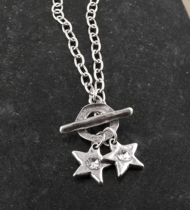 designer necklaces for women-Sparkling Twin Silver Stars Necklace