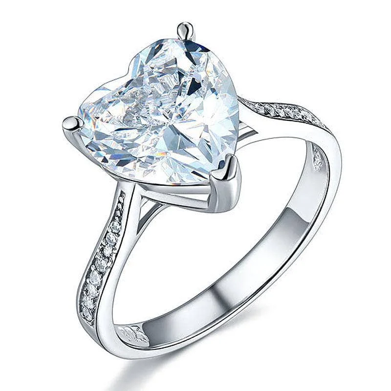 platinum engagement rings for women-Created Diamond Bridal Engagement Ring 3.5 Carat Heart