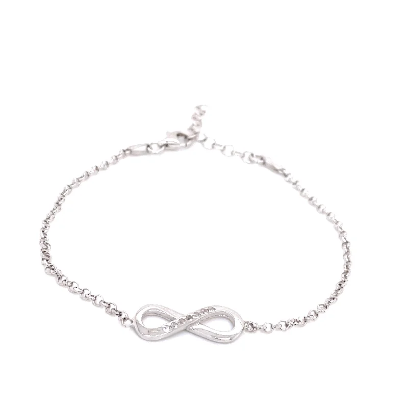 engraved bangles for women-Sterling Silver Infinity Charm CZ Bracelet