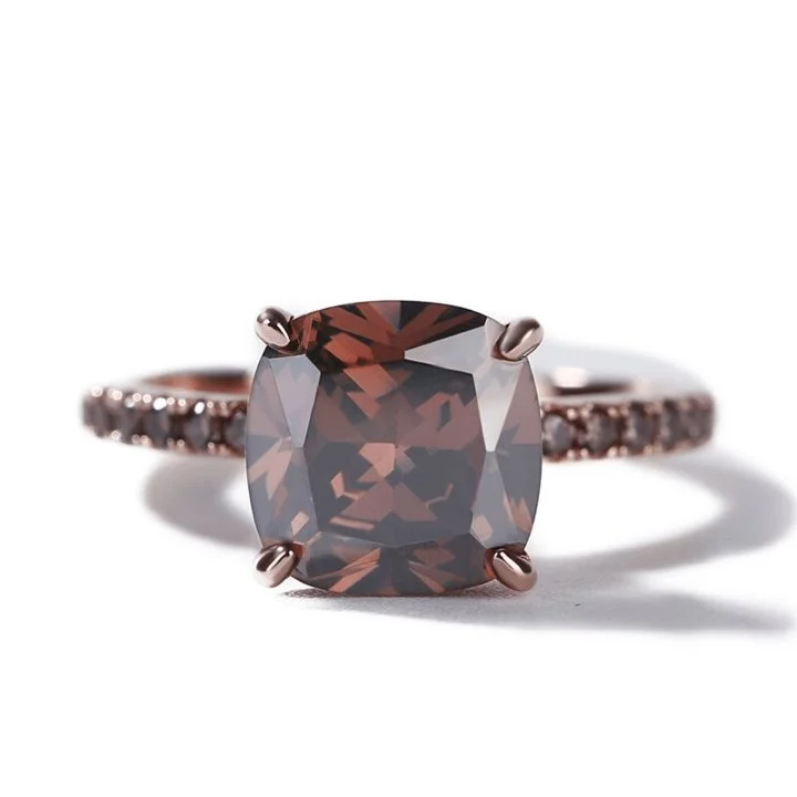 engagement rings with colored stones-Rose Gold Cushion Cut Chocolate Stone Engagement Ring