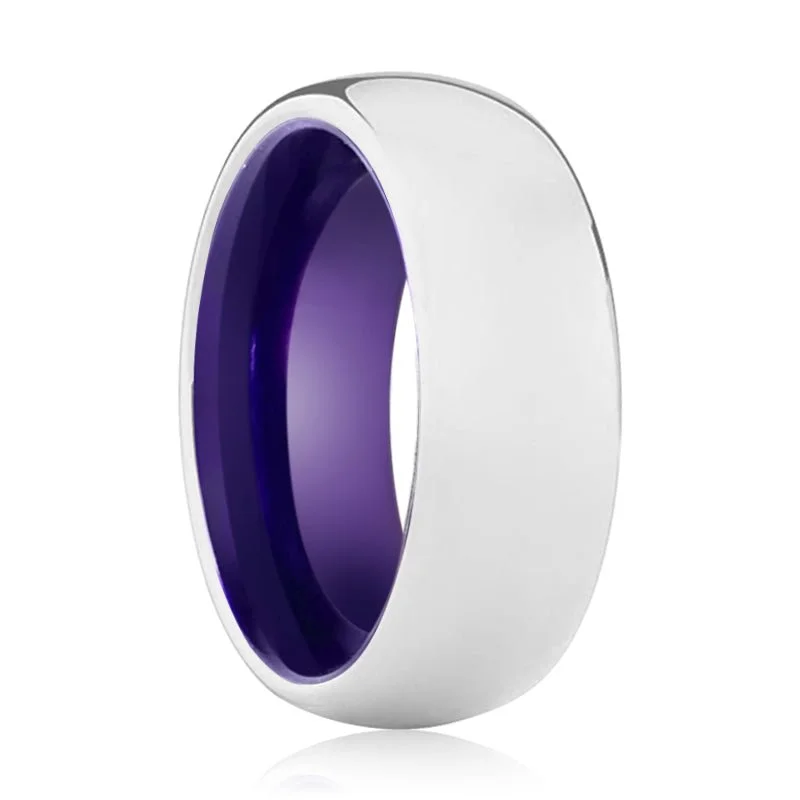 luxury diamond rings for women-VIOLA | Purple Ring, Silver Tungsten Ring, Shiny, Domed