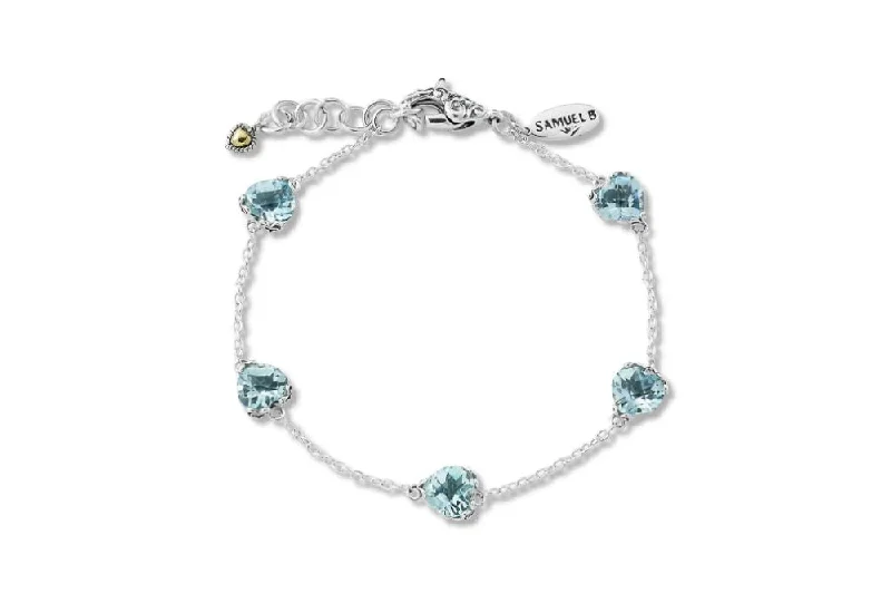 silver-plated bangle sets for women-Glow Heart Bracelet- Blue Topaz