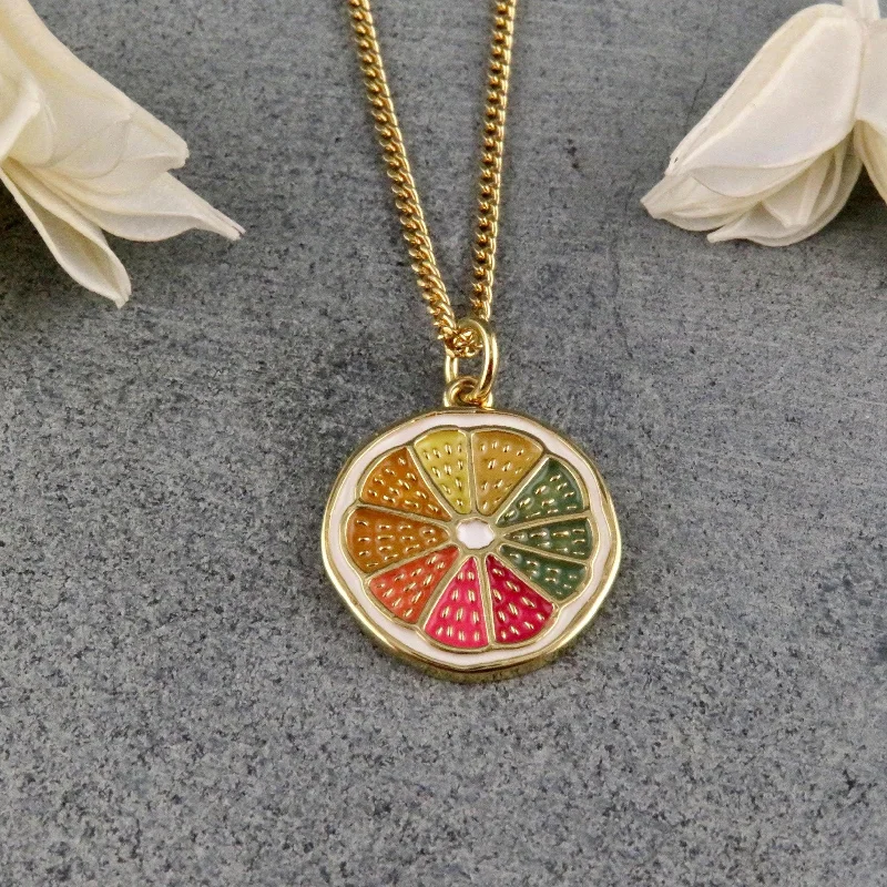 engagement pendant necklaces for women-Colorful Citrus Slice Necklace