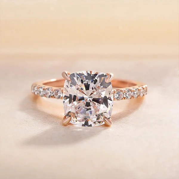 stunning engagement rings-Rose Gold 3.0ct Cushion Cut White Sapphire Engagement Ring