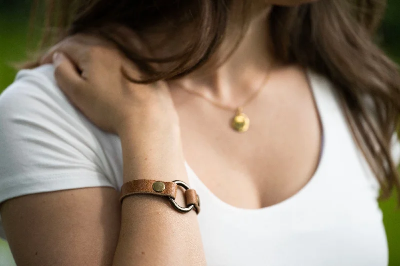 wedding bangles for women-Leather Ring Bracelet - Wedding Ring Bracelet - Walnut + Antique Brass - Grief Memory Wedding Band Bracelet - Wear The Ring