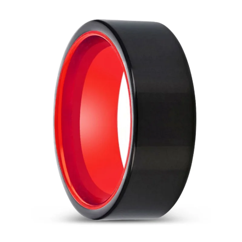 sapphire engagement rings for women-SOLORIS | Red Ring, Black Tungsten Ring, Shiny, Flat