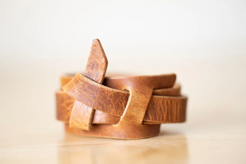 vintage gold bangles for women-Handmade Leather Bracelet Cuff  | The Hitch Wrap | Rustic Walnut | Knot Bracelet Boho Style | Gift for her | Mens Bracelet