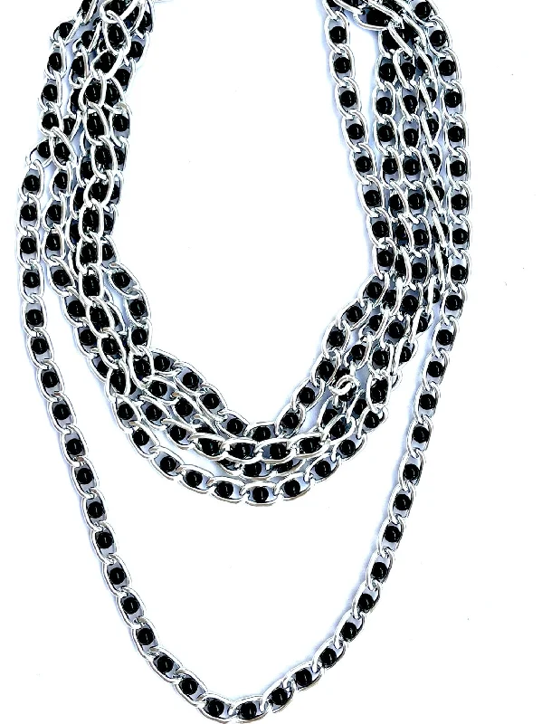 choker necklaces for women-Black & Silver Multi-Chain Necklace