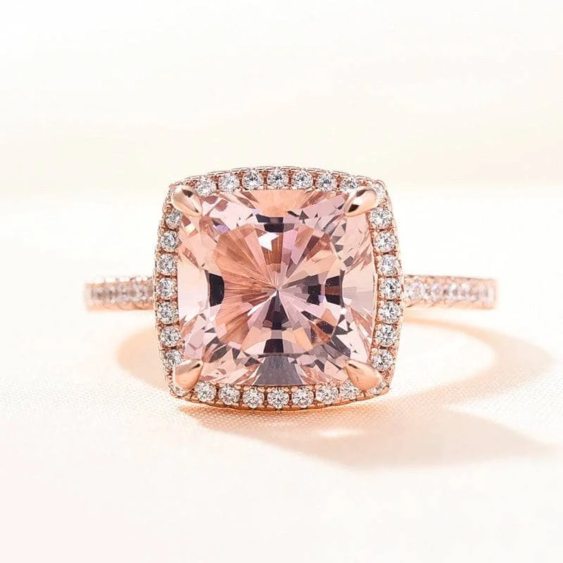 romantic engagement rings-3.0ct Cushion Cut Simulated Morganite Halo Engagement Ring