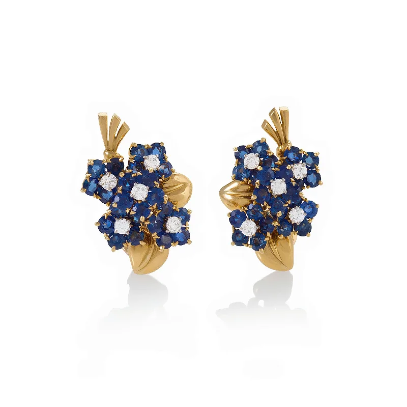 luxury diamond earrings for women-Van Cleef & Arpels Sapphire and Diamond Bouquet Earrings