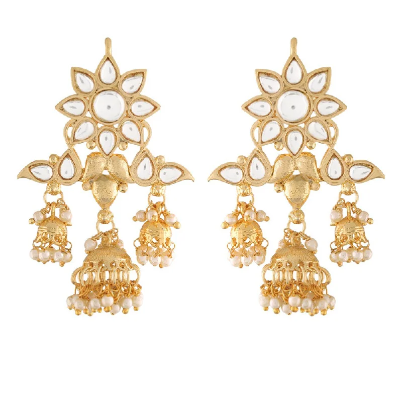 drop earrings for women-Etnico 18K Gold Plated Traditional Handcrafted Jhumka Earrings Encased with Faux Kundan & Pearl for Women/Girls (E2786W)