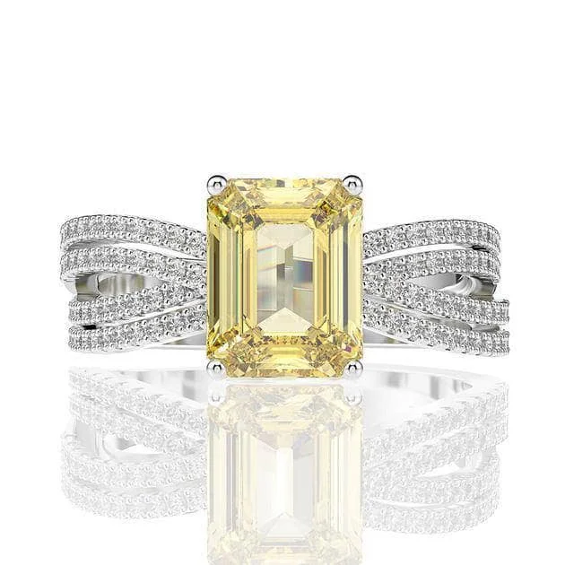 rose gold diamond engagement rings-White Gold Simulated Yellow Sapphire 3.0ct Emerald Cut Engagement Ring