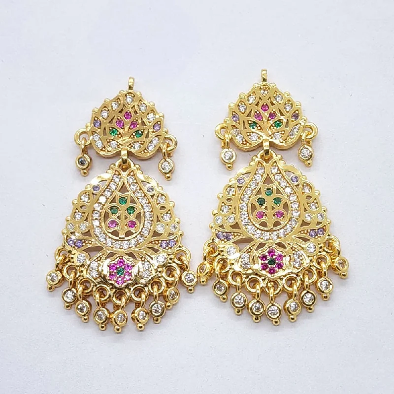 crystal drop earrings for women-Raiyaraj Gold Plated American Diamond Micro Plating Pack of 3 Dangler Designer Earrings