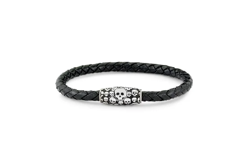 pearl bangles for women-Tobaru Bracelet- Black Leather