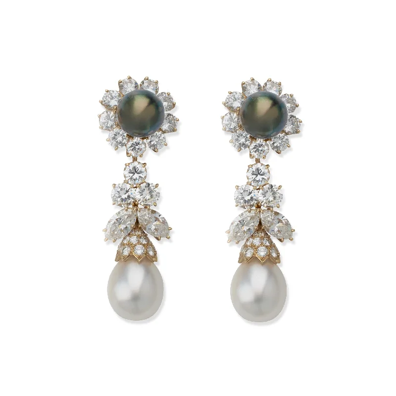 simple hoop earrings for women-Van Cleef & Arpels Diamond and Pearl Clip Earrings