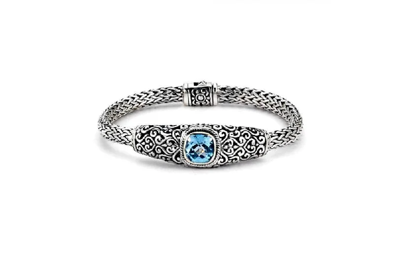 silver-plated bangle sets for women-Meghan Bracelet- Blue Topaz