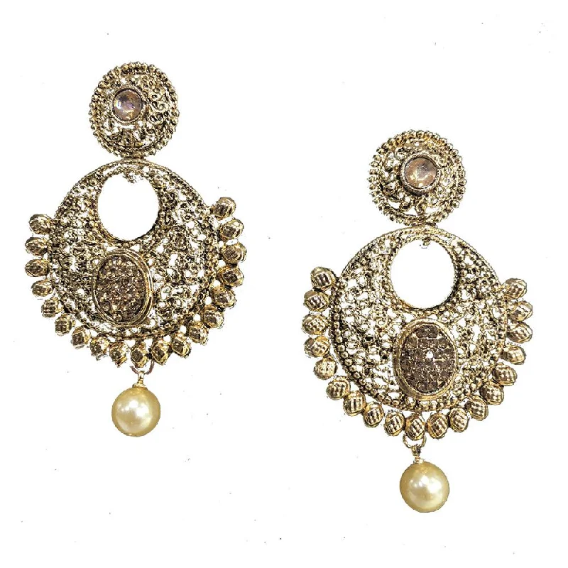 glamorous earrings for women-Shreeji Brown Austrian Stone Gold Plated Dangler Earrings - SE_470