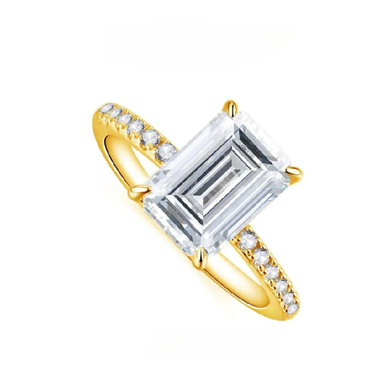 large diamond engagement rings-Yellow Gold Emerald Cut Diamond Engagement Ring