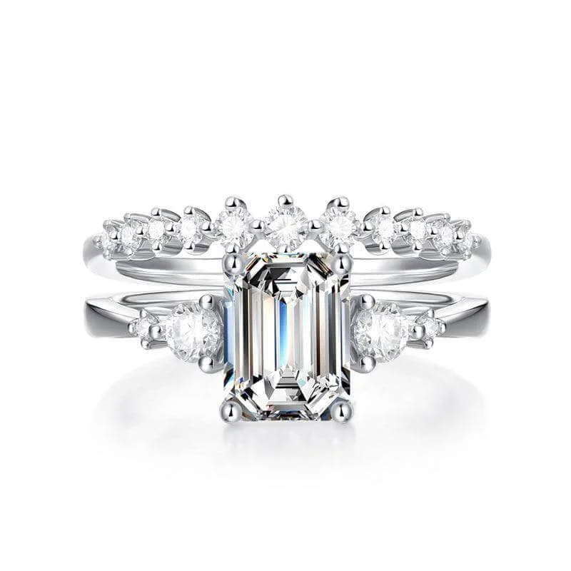 luxury solitaire engagement rings-2ct Emerald Cut Diamond Ring Set