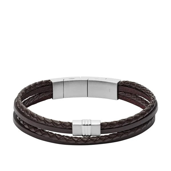 chic bangles for women-Fossil Vintage Casual Brown Mulit-Strand Gents Bracelet