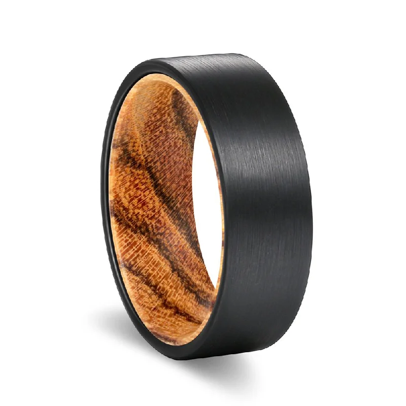 vintage rings for women-SEDONA | Bocote Wood, Black Flat Brushed Tungsten