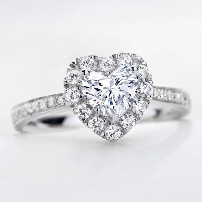 engagement rings with gemstones-Created Diamond Double Heart Shape Face Ring 2.0CT