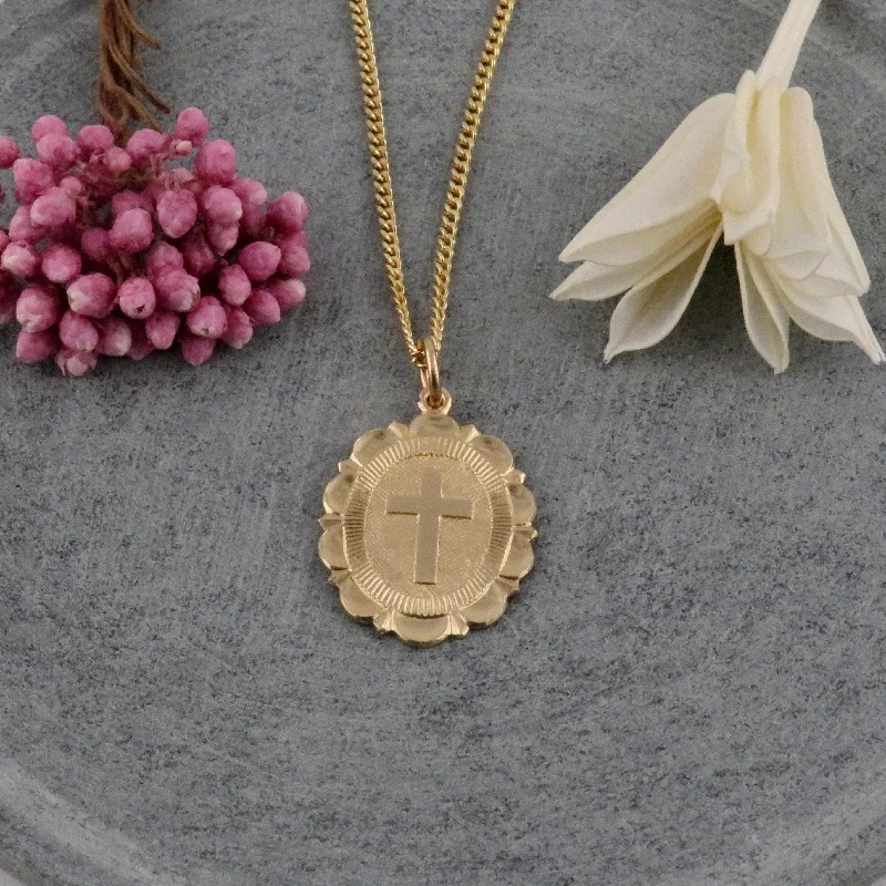 gemstone necklaces for women-Fancy Cross Oval Medallion Necklace - Gold