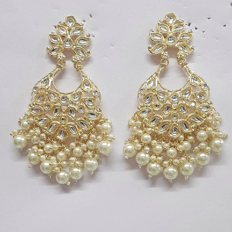 engagement earrings for women-Shreeji Kundan Stone Gold Plated Dangler Earrings - ShreejiEar36