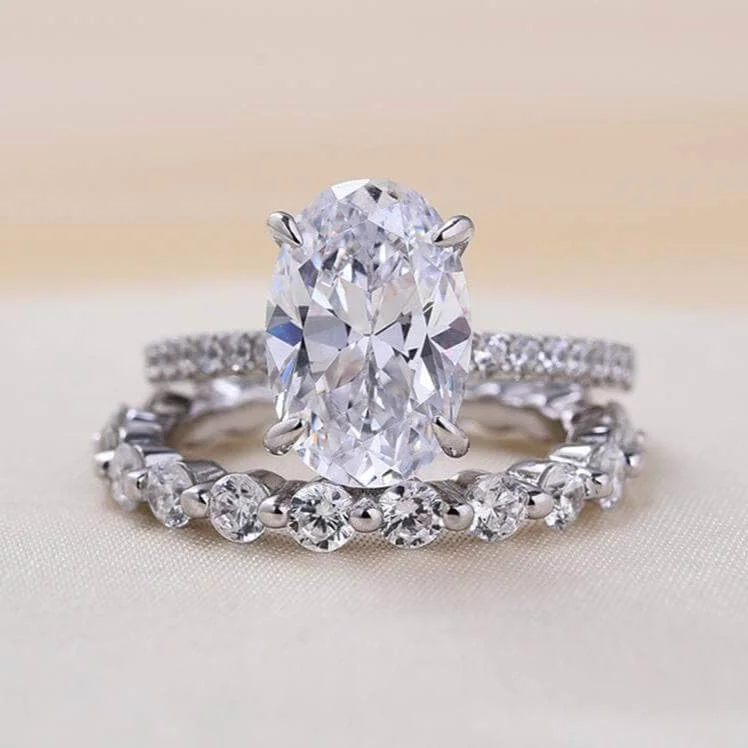 classic solitaire engagement rings-3.5ct Oval Cut Diamond Wedding Ring Set