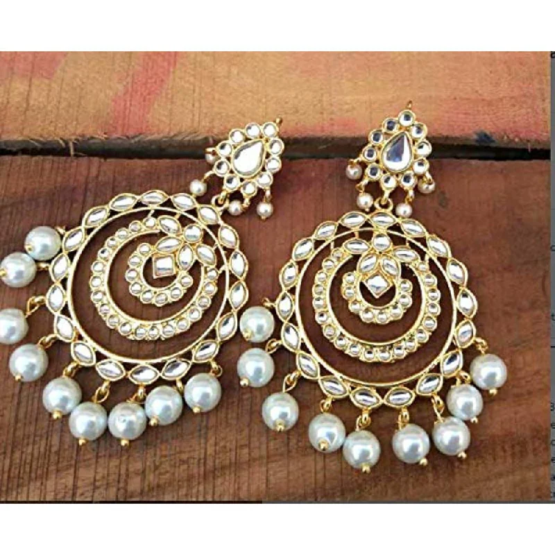 crystal earrings for women-Etnico Traditional Metal Gold Plated and Pearl Chand Bali Earrings for Women & Girls, (E2855W)