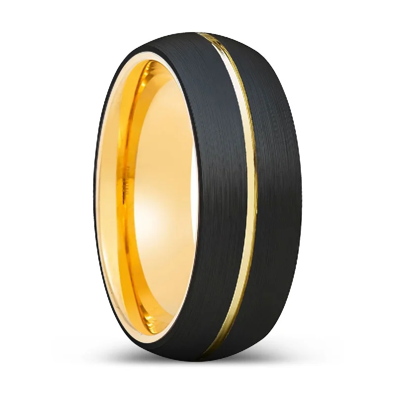 luxury gold bands for women-ZDENKO | Gold Ring, Black Tungsten Ring, Gold Groove, Domed