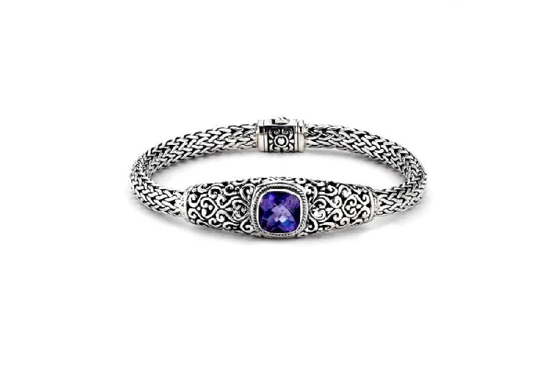 silver bangles for women-Meghan Bracelet- Amethyst