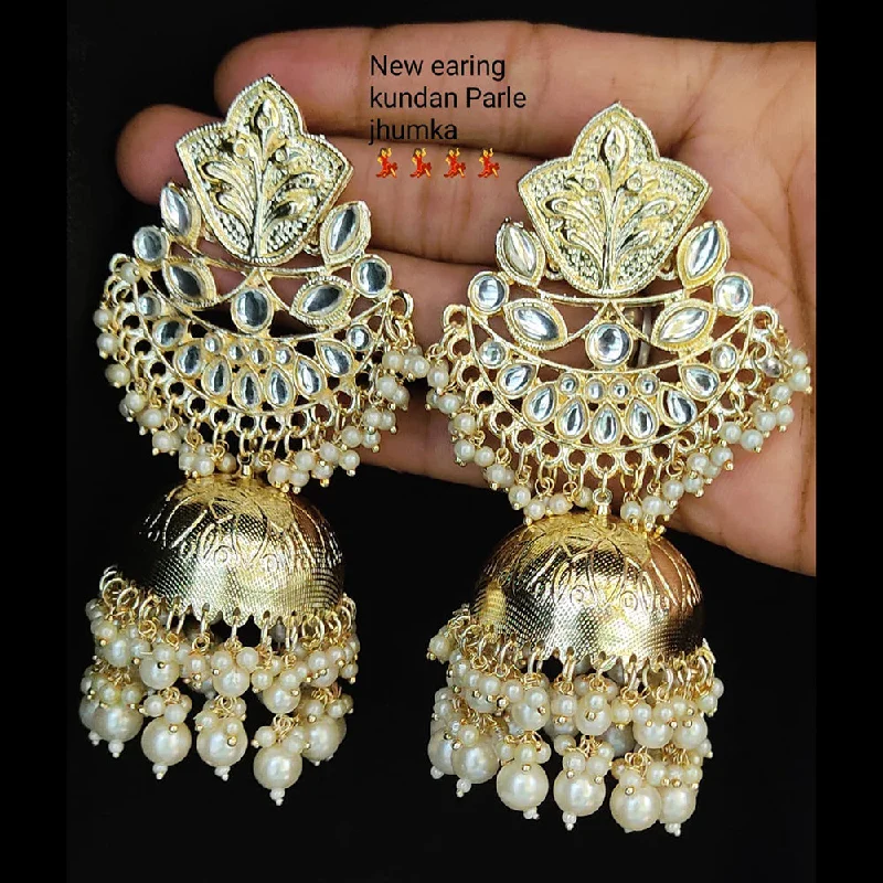 floral drop earrings for women-Lucentarts Jewellery Gold Plated Kundan Stone Jhumki Earrings