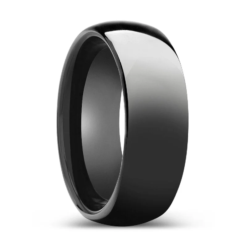 band rings for women-BLISSFUL | Black Ring, Black Tungsten Ring, Shiny, Domed Tungsten