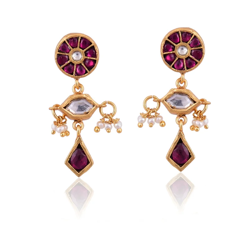 gemstone earrings for women-Silver Mountain Silver gold plated Kundan Earring