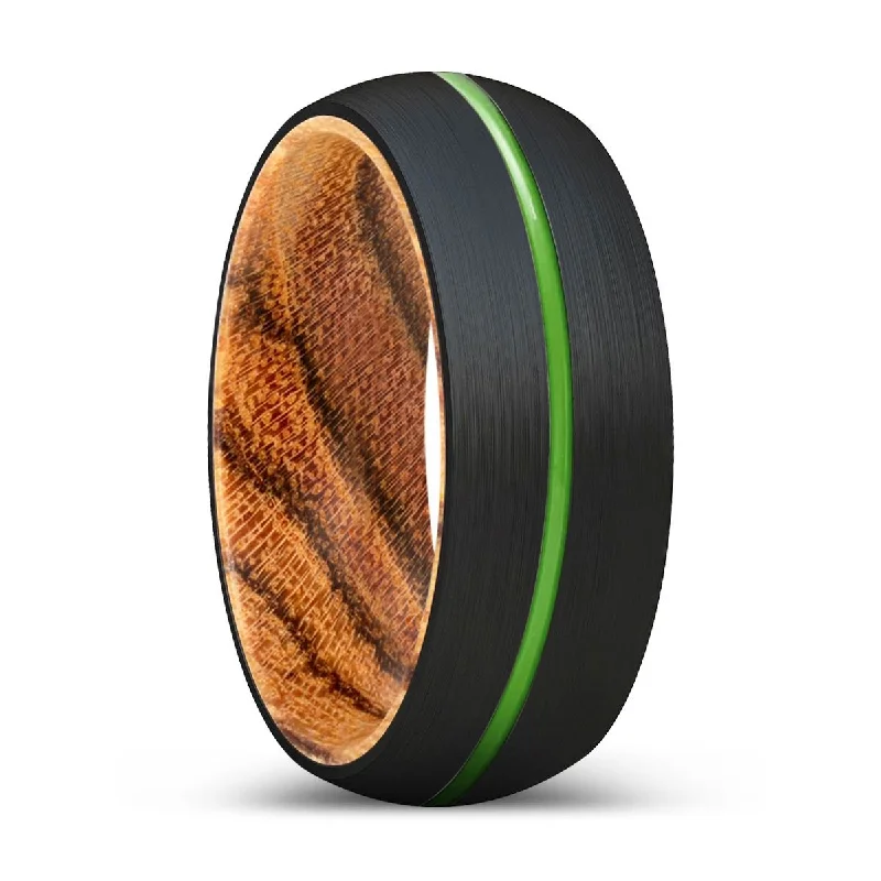 luxury gold rings for women-WILBURT | Bocote Wood, Black Tungsten Ring, Green Groove, Domed