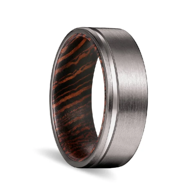 cute rings for women-VIRTUOUS | Wenge Wood, Gunmetal Tungsten Offset Groove