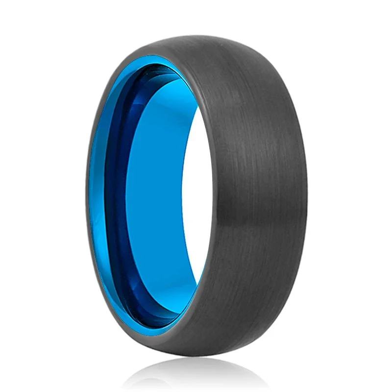 classic gold rings for women-ATASI | Blue Tungsten Ring Black Domed