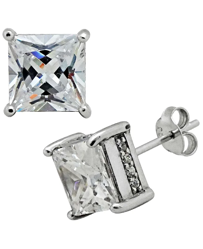 luxurious chandelier earrings for women-Sutton Sterling Silver Square Stud Earrings with Cubic Zirconia Trim