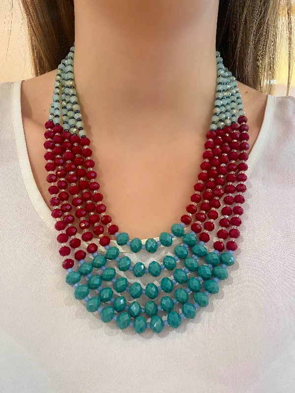 emerald necklaces for women-Red & Turquoise Dior Statement Necklace