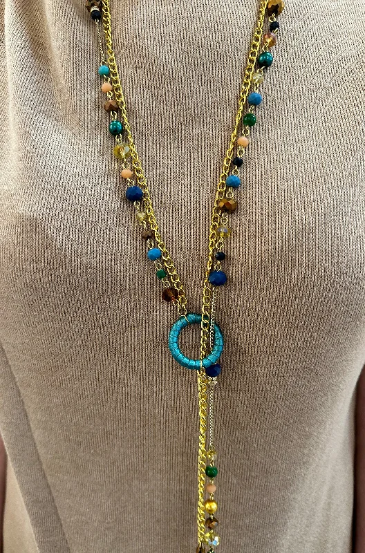 chunky statement necklaces for women-Blue, Green & Gold Ella Necklace