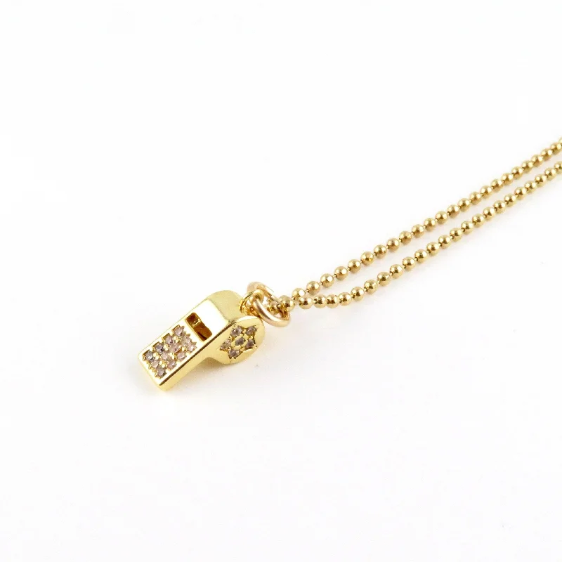 luxury pearl necklaces for women-Gold Sparkly Whistle Necklace