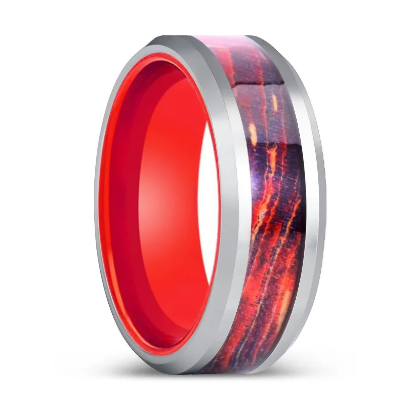 modern gold rings for women-SOLARFLARE | Red Ring, Galaxy Wood Inlay Ring, Silver Edges