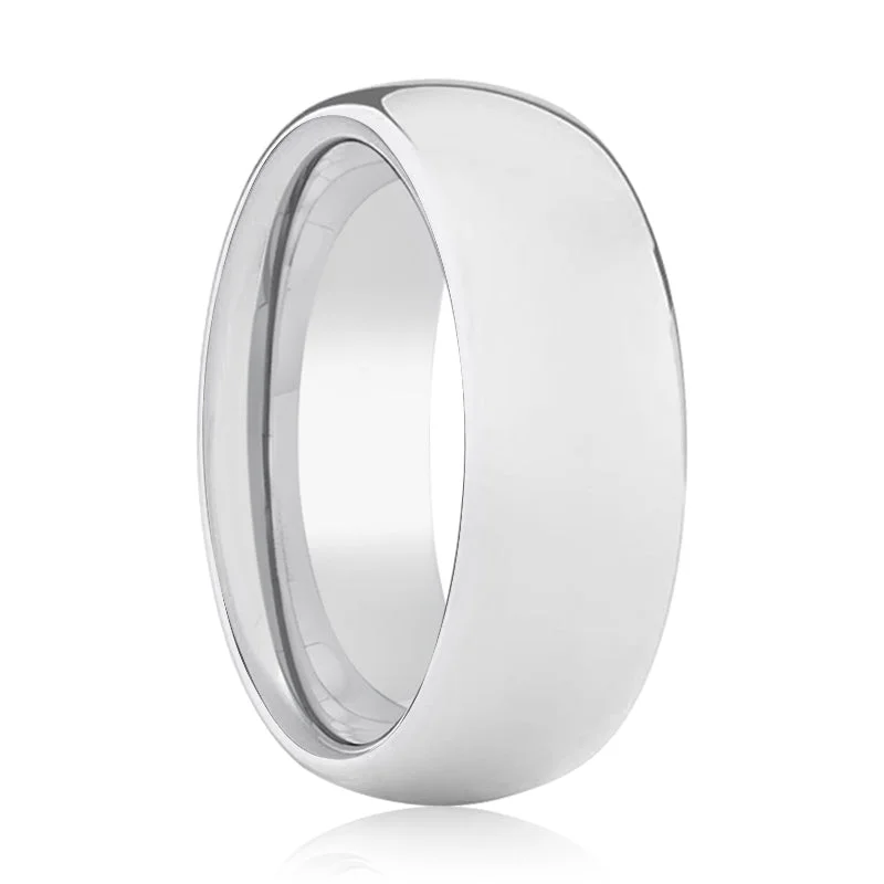 wedding bands for women-CLOUD | Silver Ring, Silver Tungsten Ring, Shiny, Domed