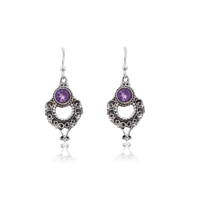 romantic hoop earrings for women-Silver Mountain 925 Silver Amethyst Earring