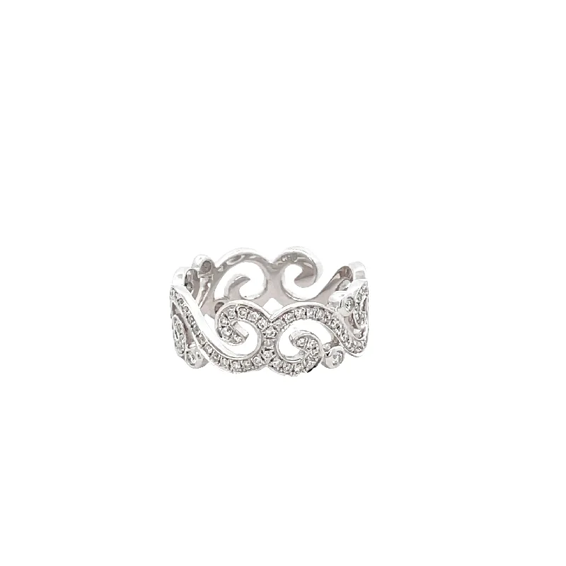 affordable diamond engagement rings-18 Karat White Gold Diamond Scroll Ring