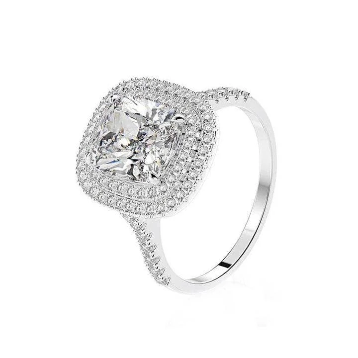 custom halo engagement rings-White Gold Double Halo Cushion Cut 2ct Engagement Ring