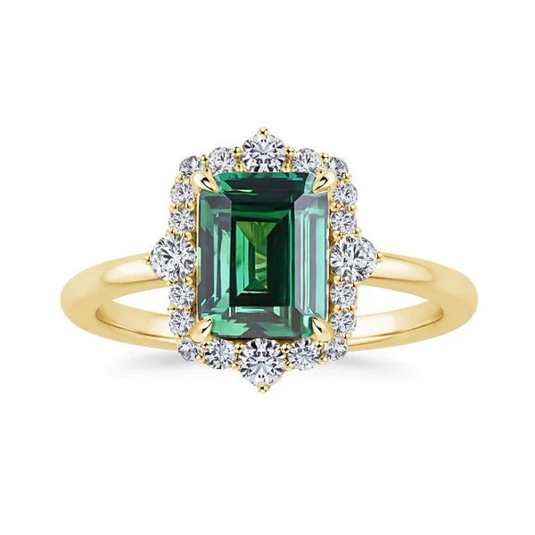 oval engagement rings-Yellow Gold Diamond Halo Emerald Cut Engagement Ring