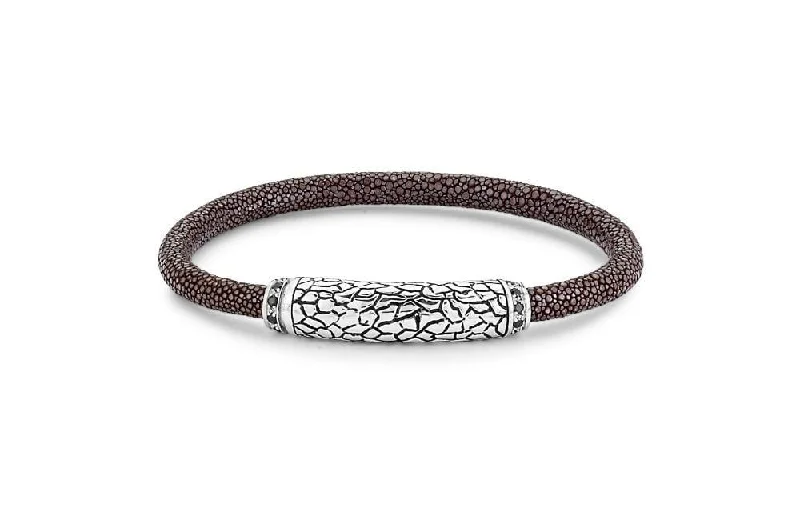 cuff bangles for women-Stingray Leather Bracelet- Brown