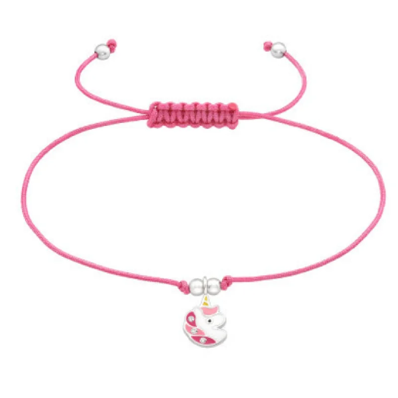 festival bracelet bangles for women-Children's Silver Unicorn Adjustable Corded Bracelet with Crystal